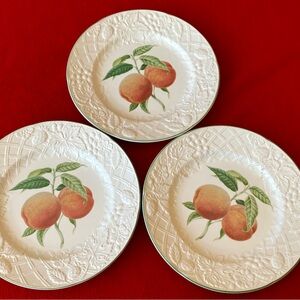 English Countryside White by MIKASA ~ Peach Accent Salad Plates 8 1/4 (set of 3)